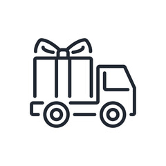 Christmas gift delivery editable stroke outline icon isolated on white background flat vector illustration. Pixel perfect. 64 x 64.
