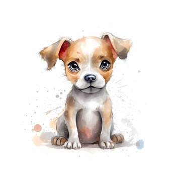 Cute little puppy. Watercolor illustration on a white background.
