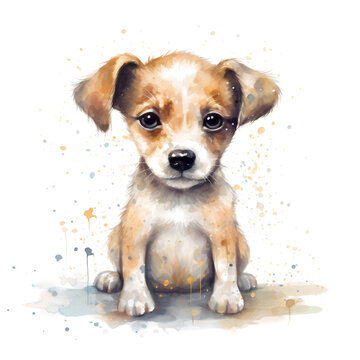 Cute little puppy. Watercolor illustration on a white background.