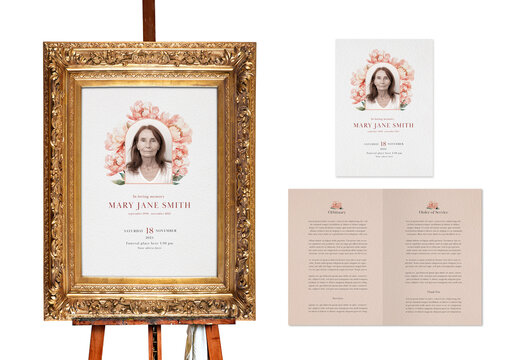 AI Peony Illustration Orbituary Print Set
