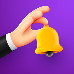 3d cartoon hand holding yellow bell.