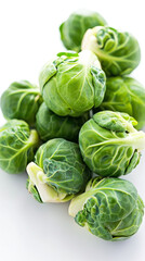 Fresh Green Brussels Sprouts Isolated on White Background