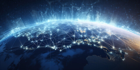 Fototapeta na wymiar Global Network Processes Of Modern World Utilize Telecommunications And Internet Technologies