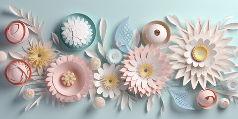 Pastel Colors Brighten Quilling Illustration On Paper, Filled With Flowers - 761310589