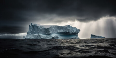 Large Iceberg Bobbing On The Stormy, Cold Waves Of The Northern Ocean - 761310948
