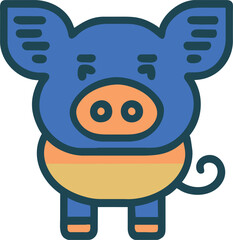 cute pig, icon colored outline