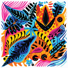 Fototapeta na wymiar A vibrant batik fabric illustration with bold color
