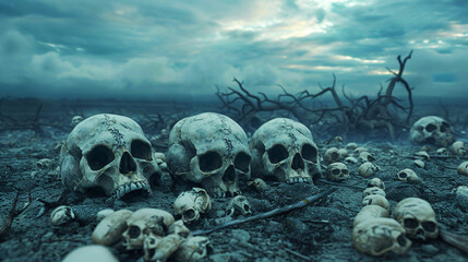 Apocalyptic skull landscape - obrazy, fototapety, plakaty