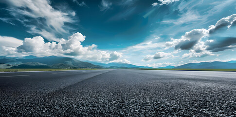 Empty asphalt road and blue sky with white clouds. Panoramic road background