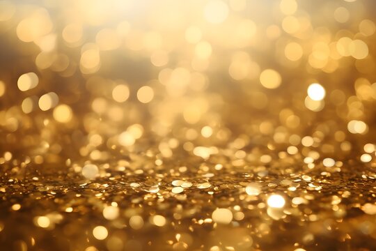 Gold blurry defocused sparcle glitter gold bokeh background wallpaper with copy space.
Shiny abstract textured background with golden lightd, bokeh. Holidays, new year party concept.