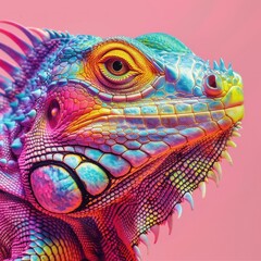 Close-up of an iguana showing off a spectrum of colors with digitally enhanced scales, creating a captivating, artistic image