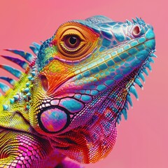 This image showcases an iguana with enhanced coloration for a radiant and modern look