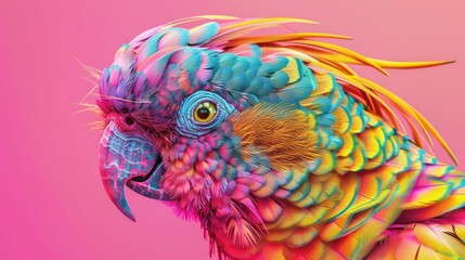 Artistic rendering of a parrot with visually striking textures and saturated color palette
