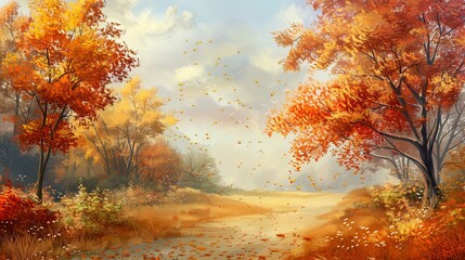 Naklejka na ściany i meble autumn forest illustration