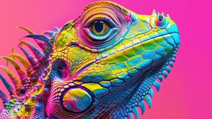 A vibrant depiction of a reptile's head captured in striking detail showcasing individual scales and vivid colors