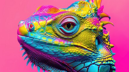 The mesmerizing gaze of an iguana captured in a close-up, highlighting its intricate scale patterns and vibrant colors