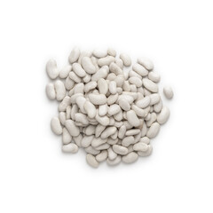 Circle heap of white beans on white. Pile kidney bean seed. Top view.