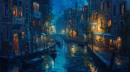 Deurstickers city in the night painting © MeharUn
