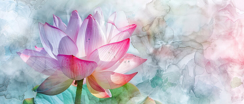 spring flower, lotus close-up on a watercolor background, luxury wallpaper design with lotus flowers