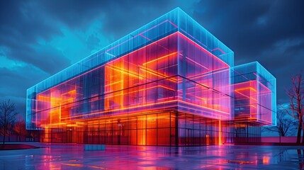 Vibrant Neon-Lit Building in the City Center
