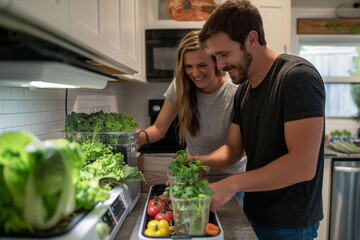 A married couple grows food in a hydroponic system - 761314517