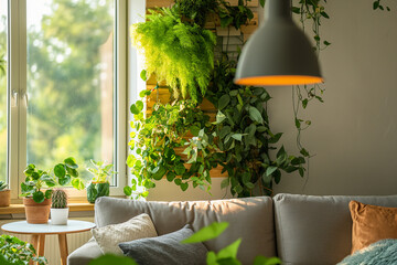 Modern living room with plants on the wall - 761314731