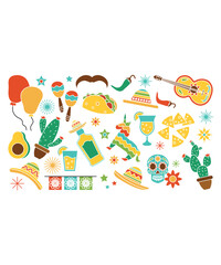 Minimalist Mexican Fiesta Icons And Party Elements For Cinco De Mayo