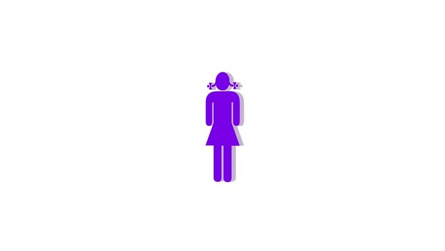 3d girl logo icon loopable rotated purple color animation white background