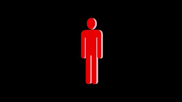 3d man logo icon loopable rotated red color animation black background