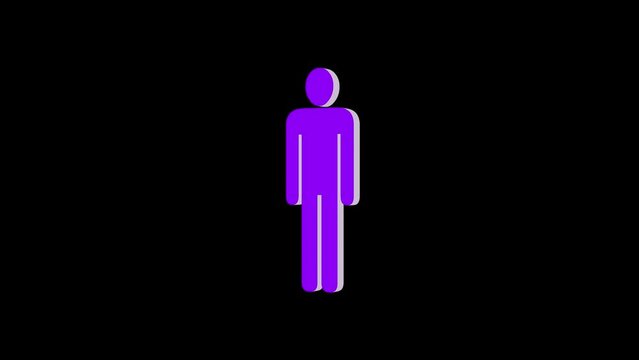 3d man logo icon loopable rotated white color animation purple background