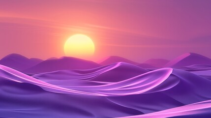 Serenely minimal 3d abstract landscape with gentle rolling hills and soft pastel sunrise