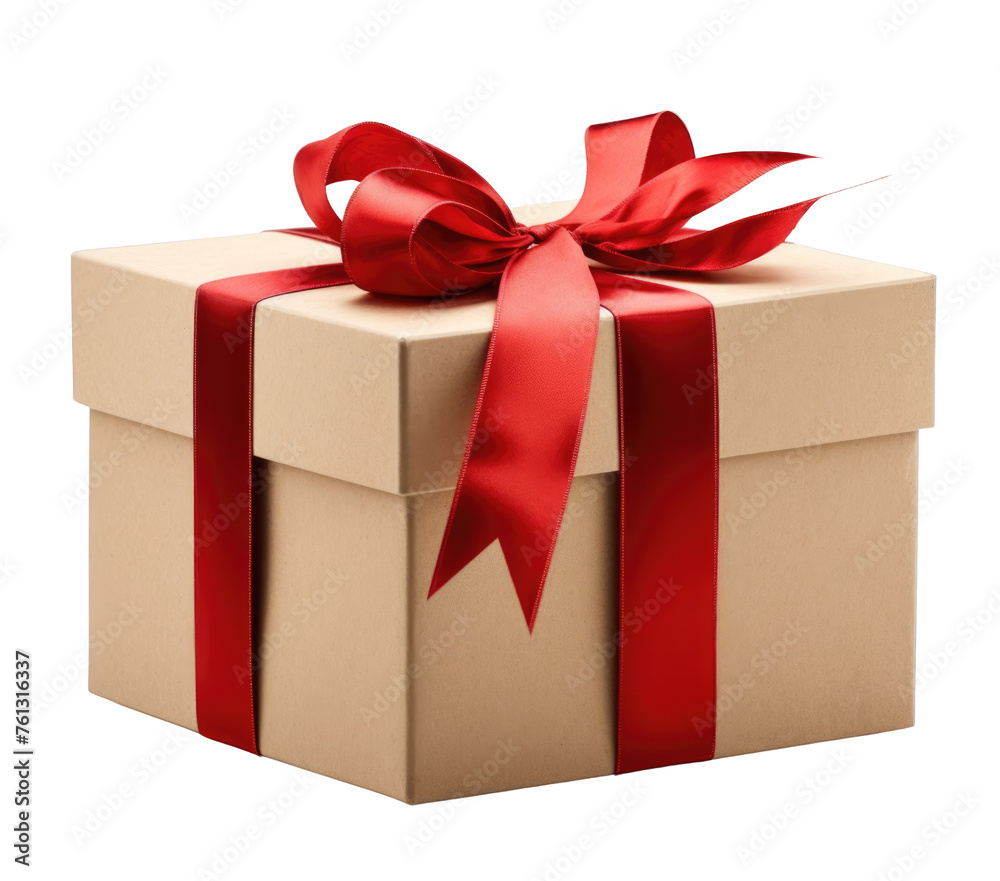 Wall mural a brown box with a red ribbon tied around it. the box is empty and ready to be filled with a gift