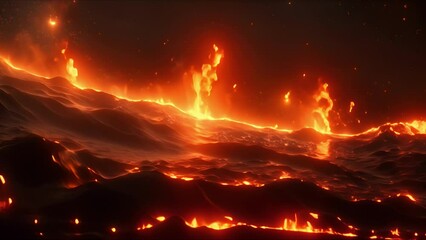 Abstract AI-generated background with a burning star surface. Hot lava, fire and prominence glow. Extraterrestrial volcano eruption.