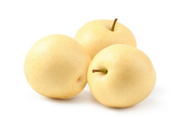 Group of Asian pear isolated on white back.