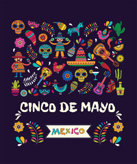 Mexico And Mexican Party Icons And Fiesta Elements For Cinco De Mayo