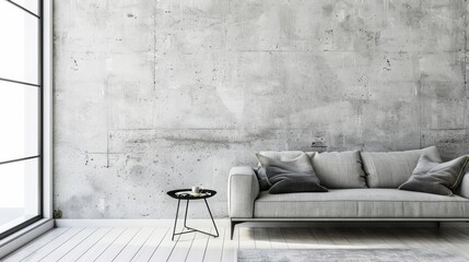 Contemporary Living Room with Industrial Concrete Wall