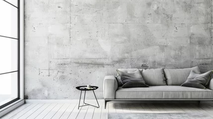 Poster Contemporary Living Room with Industrial Concrete Wall © ArquitecAi