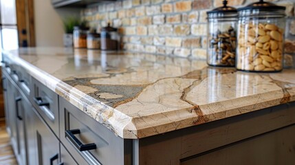 Stylish Kitchen Design: Luxurious Marble Countertop Detail. Generative ai