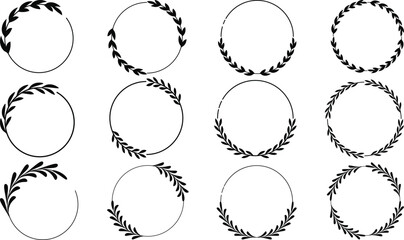 Set of floral round frame vector.