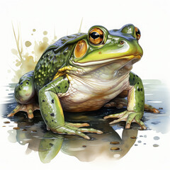Watercolor Bullfrog, clipart Illustration, Generative Ai
