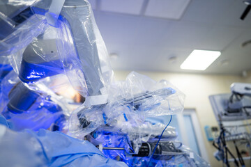 Professional hospital surgical hospital. Medical modern robotic surgery systems. - obrazy, fototapety, plakaty