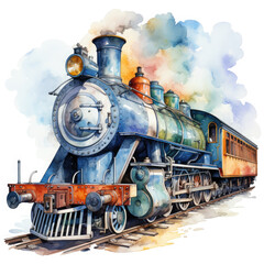 Obraz premium Watercolor Seamless STEAM TRAIN Illustration, Generative Ai