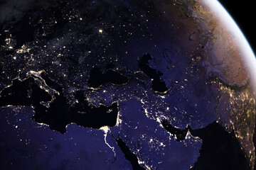 Night view of planet earth and city lights