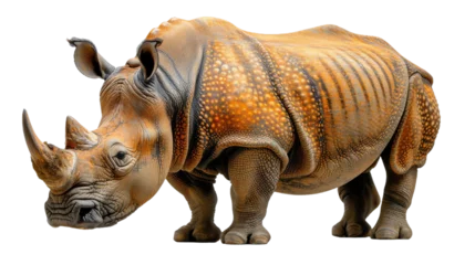  An artistic stylized image of a golden rhinoceros with highly detailed textured skin, giving an impression of ancient aura and power © Daniel