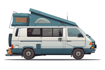 Freiheit auf vier Rädern: Illustration eines Vans für das Abenteuer des Vanlifes auf weißem Hintergrund