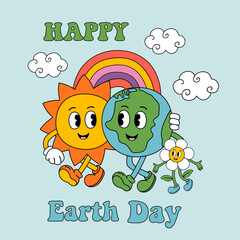  poster with groovy Earth , Sun, rainbow, flower