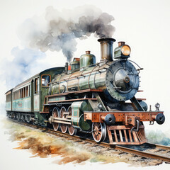 Watercolor Seamless STEAM TRAIN Illustration, Generative Ai - obrazy, fototapety, plakaty