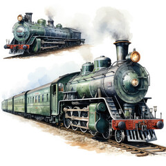 Naklejka premium Watercolor Seamless STEAM TRAIN Illustration, Generative Ai