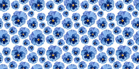 Seamless flower pattern. Garden Viola. Pansy buds. Watercolor illustration of flowers. For background design, textiles, packaging