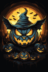 Spooky Halloween Illustration with stacked Pumpkins for merchandise, stickers and Label designs, poster, greeting cards advertising business company or brands